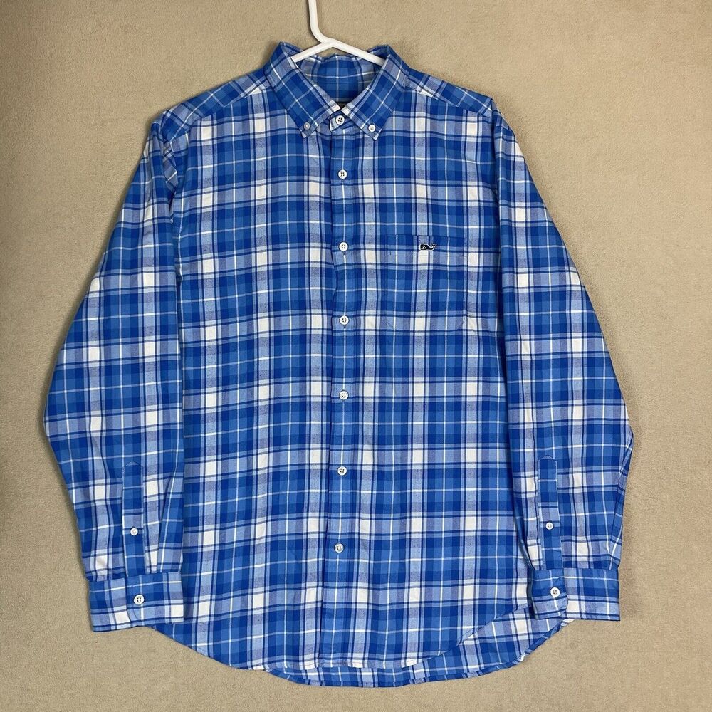 Vineyard Vines Shirt Mens Large Blue White Plaid Classic Fit Tucker Button Adult
